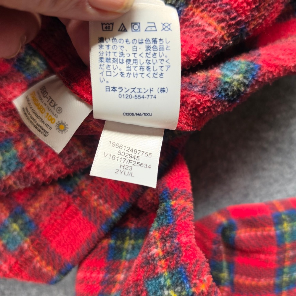 Lands End Mens Red Plaid Fleece Quarter Zip Pullover Sweater Large 14-16 - Picture 9 of 10